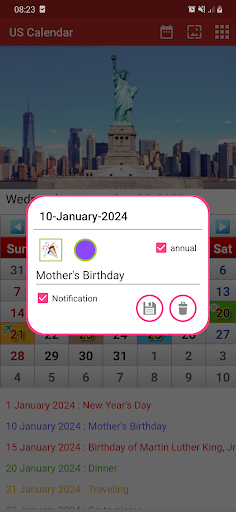 US Calendar 2024 Screen 2