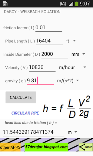 Piping Calculation Screen 3