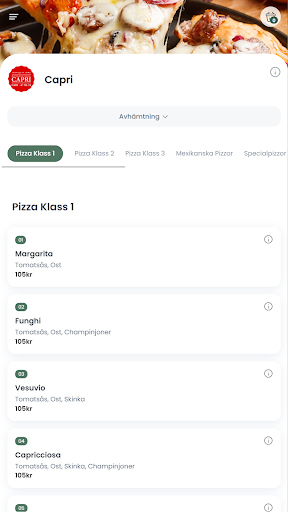Android application Pizzeria Capri screenshort