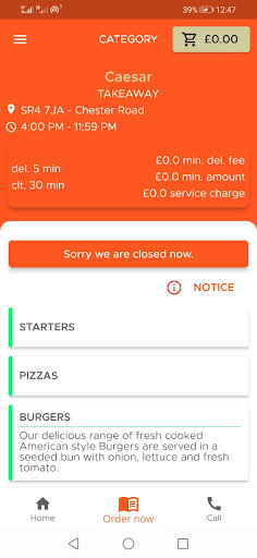 Android application Caesar Takeaway screenshort