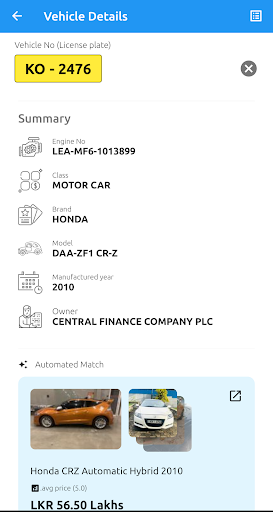 Vehicle Stats - Sri Lanka Screen 3