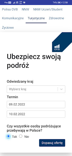 Android application TURYSTYCZNE UBEZPIECZENIA screenshort
