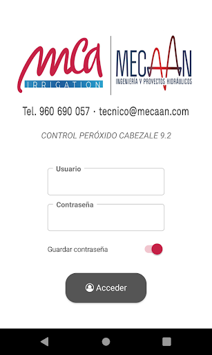 Android application Control Peróxido C9.2 screenshort