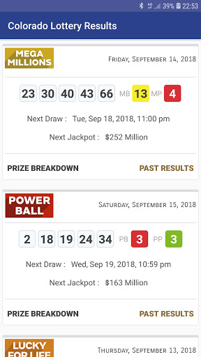 Android application Colorado Lottery Results screenshort