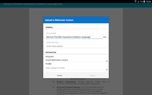 Screenshot of Oracle WebCenter Content