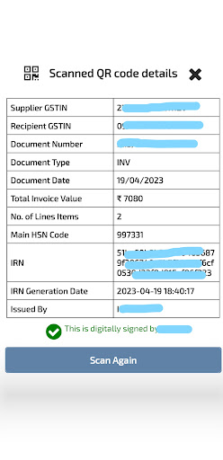 e-Invoice QR Code Verifier Screen 3