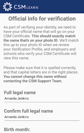 Android application CSM Verification screenshort