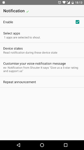 Notification Reader: Shouter Screen 2