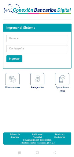 Android application Mi Conexión Bancaribe Digital. screenshort