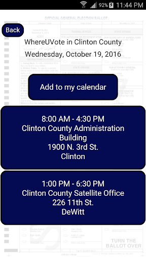 WhereUVote IA - Clinton Screen 3