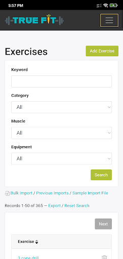 Android application True Fit Training & Nutrition screenshort