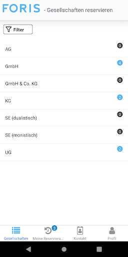 Android application FORIS Vorratsgesellschaften screenshort
