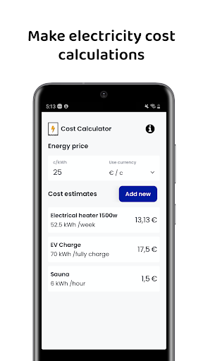 Android application CostAware - Electricity Cost screenshort