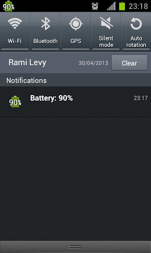 Screenshot of show battery percentage