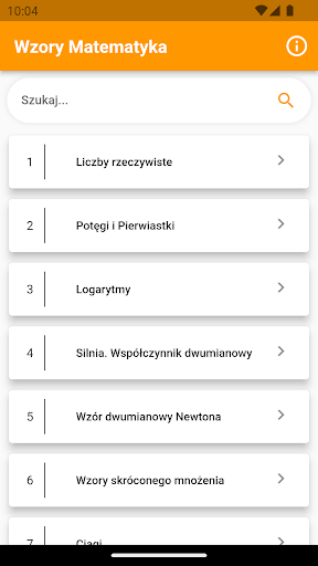 Android application Wzory Matematyka screenshort