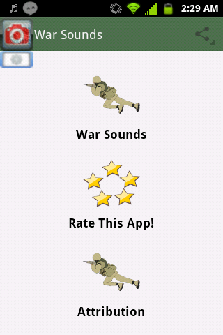 Android application War Sounds, Battle Soundboard screenshort