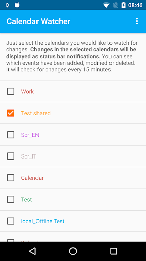 Android application Calendar Watcher screenshort