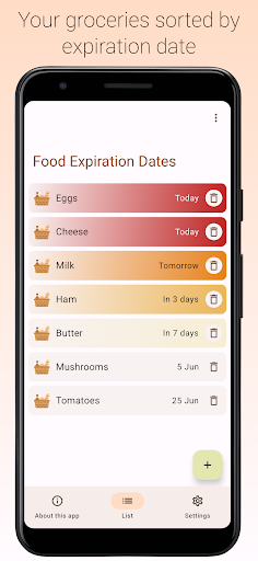 Android application Food Expiration Dates screenshort