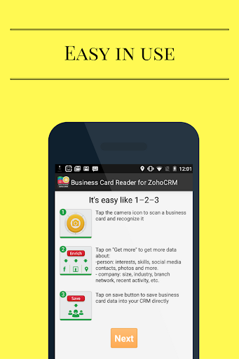 Android application Business Card Reader for Zoho screenshort
