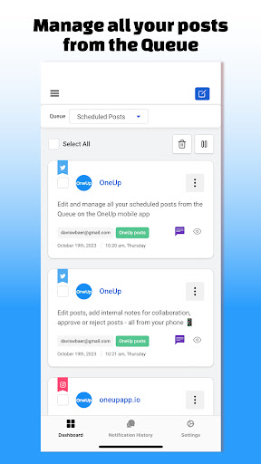 OneUp: Social Media Scheduler Screen 2