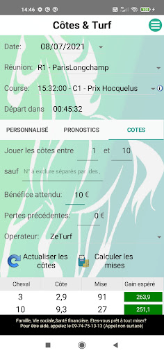 Android application Côtes & Turf screenshort