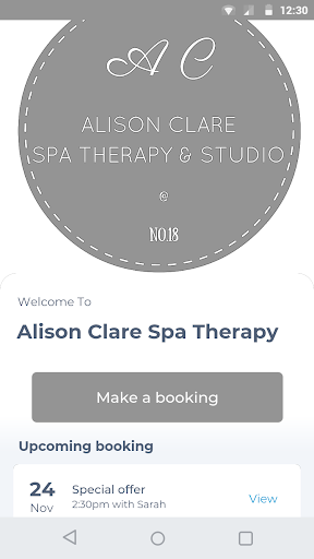 Android application Alison Clare Spa Therapy screenshort