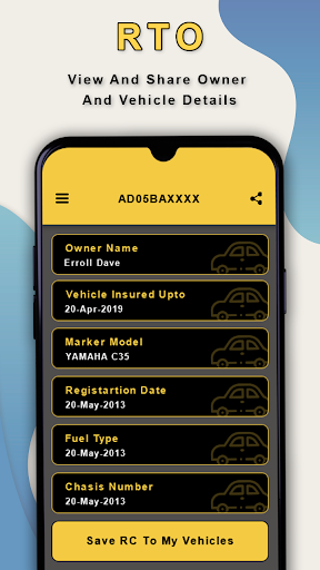 RTO Vehicle Information app Screen 2