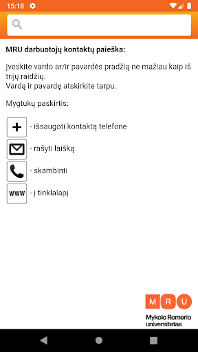 Android application MRU kontaktai screenshort