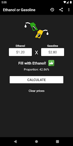 Android application Alcohol or Gasoline - Calc. screenshort
