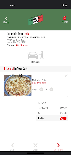 Screenshot of Garibaldi’s Pizza