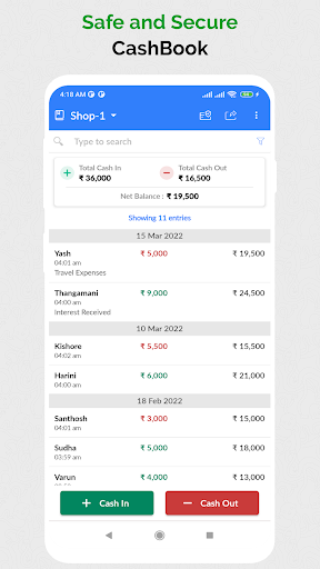Android application Cash Book -Transaction Manager screenshort