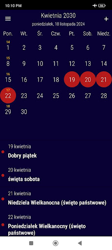 Kalendarz Polski ze Świętami Screenshot