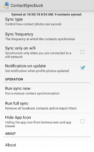 Android application ContactSyncDuck screenshort