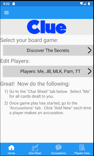 Android application Clue Solver screenshort