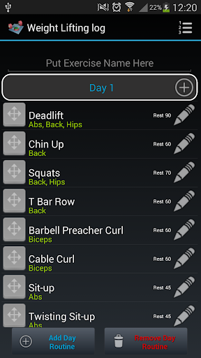 Bodybuilder Weight Lifting log Screen 2