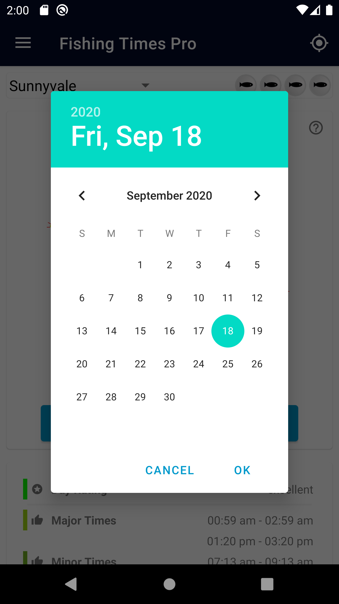 Android application Fishing Times screenshort