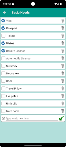Travel Checklist Screen 2