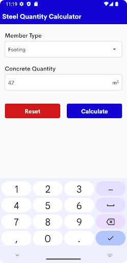 Steel Quantity Calculator Screen 2