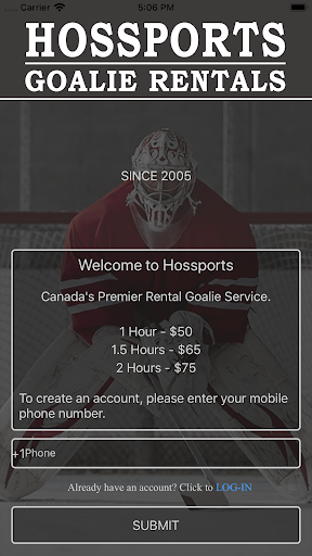 Android application Hossports - Goalie Rentals screenshort