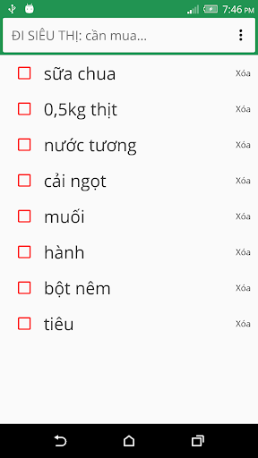 Android application ĐI SIÊU THỊ - Không bị quên screenshort