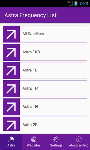 Android application Astra Frequency List screenshort
