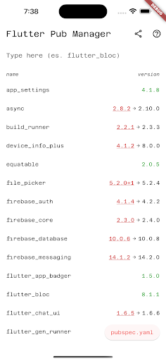 Android application Flutter Pub Manager screenshort