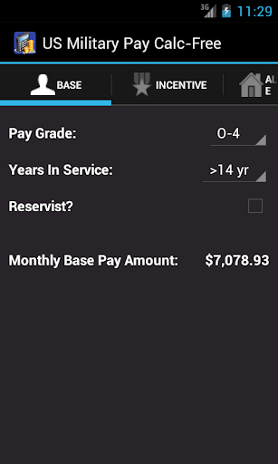 Android application US Military Pay Calc screenshort