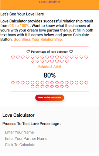 Android application Love Calculator screenshort