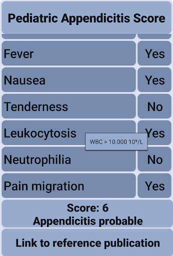 Pediatric appendicitis score Screen 3