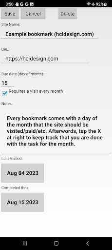 Monthly Tasks Bookmark Manager Screen 3
