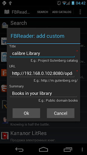 FBReader: Calibre connection Screen 2