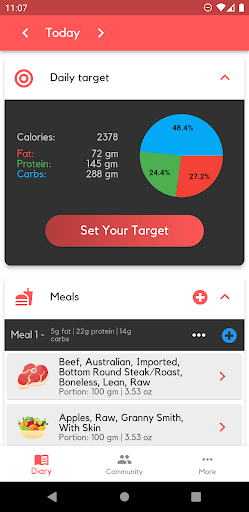 Android application Nutrition Code screenshort