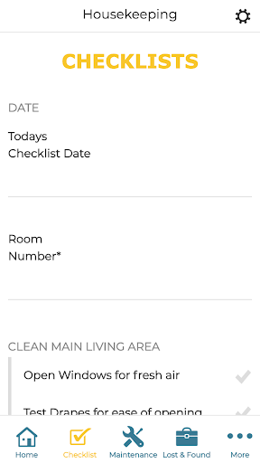 Housekeeping Checklist Screen 2