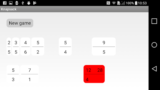 Android application Knapsack screenshort